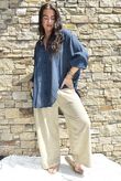 Shayle Indian Cotton Boyfriend Beach Shirt Navy